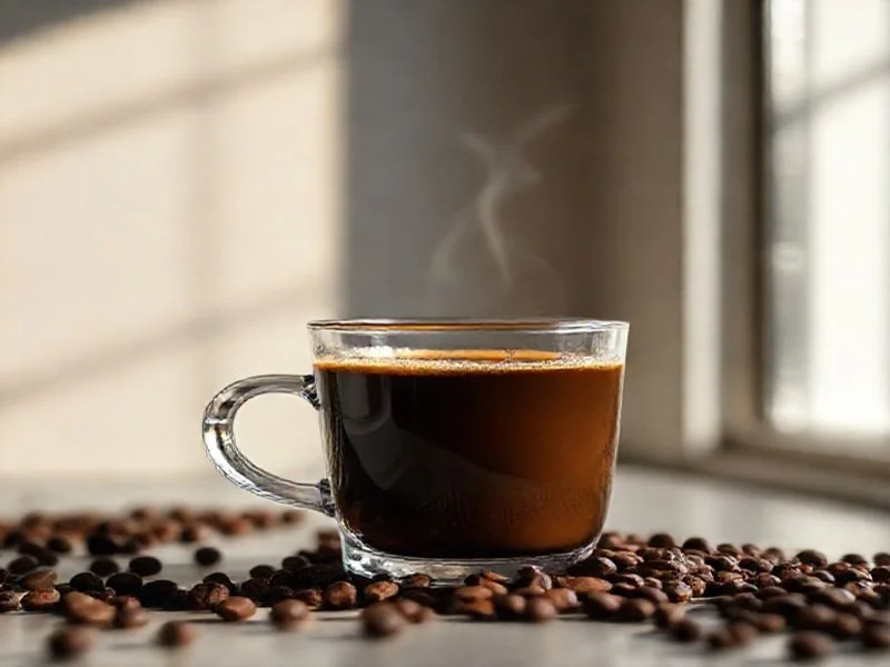Intricately composed flat lay of artisanal coffee roasting and brewing tools, including a vintage hand grinder, spilling coffee beans, pour-over dripper, scale, and refractometer.