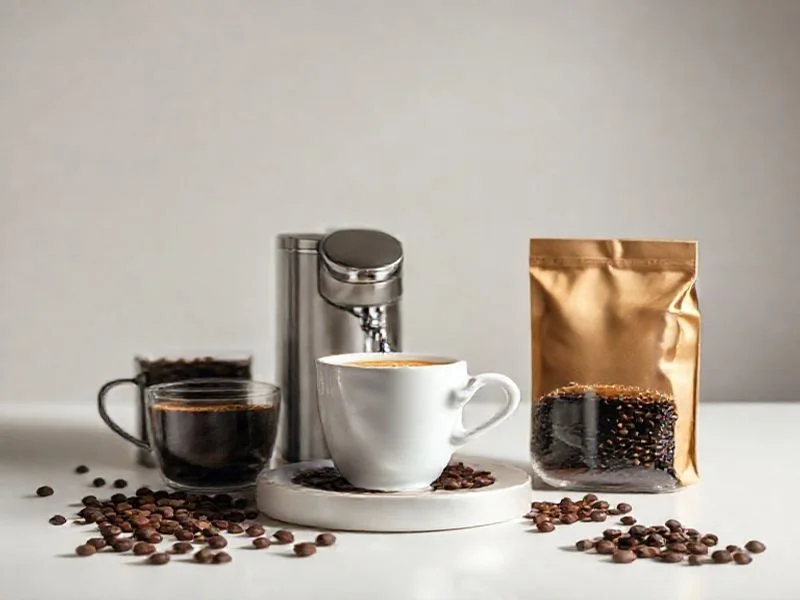 A skilled hand operating a vintage coffee roasting machine, bathed in warm, ethereal light.